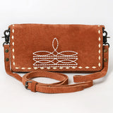 ADBG1712 Genuine Leather Wallet Bag with White Western Stitching & Adjustable Strap