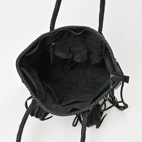 ADBGM738 American Darling Checkered Hair-on Leather Tote Bag with Fringe Trim