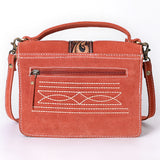 ADBGA712 Western Burnt Orange Suede Shoulder Bag – Tooled Leather Floral Flap with Turn Lock