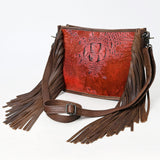 ADBG1565 Croc Embossed Leather Fringe Crossbody - Western Statement Purse