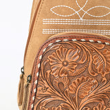 ADBG1573 Suede Sling Bag - Floral Tooled Leather Pocket