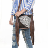 ADBG1565 Croc Embossed Leather Fringe Crossbody - Western Statement Purse