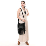 ADBG1625A Suede Fringe Crossbody Bag - Western Embroidered Leather Shoulder Purse