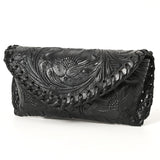 ADBG1203E Black Hand-Tooled Leather Clutch - Floral Carved Western Clutch by American Darling