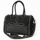 ADBG1585A Black Suede Embroidered Duffel Handbag - Western Weekender with Shoulder Strap