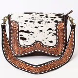 ADBGA377 Genuine Leather Western Crossbody Bag with Tooled Strap & Hair-On Hide