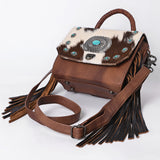 ADBG983 Hair-On Cowhide & Croc Embossed Leather Crossbody Purse with Turquoise Conchos Western Fringe Bag