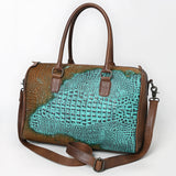 ADBG1562B Turquoise Croc Embossed Leather Barrel Bag - Western Weekender Purse