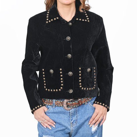 ADDR010 American Darling Black Velvet Fabric Jacket Western Studded Concho Top