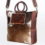 LC-ADBGI143A Hair-On Hide Square Tote with Tooled Leather Patch – Western Cowgirl Bag