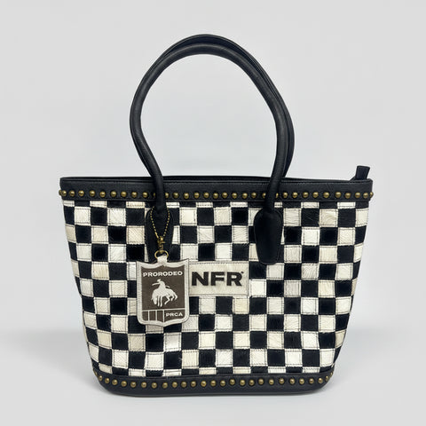 Official PRCA & NFR Licensed Collection-Checkered Cowhide Western Tote Bag