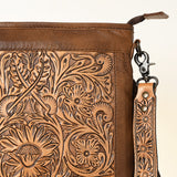 ADBG256 Tooled Leather & Cowhide Fringe Messenger Bag Western Boho Crossbody by American Darling