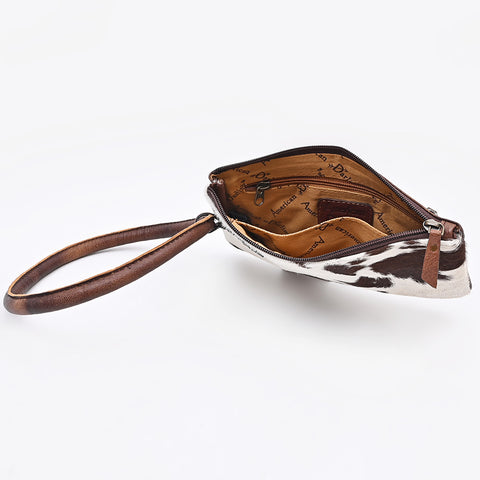 ADBG1841 American Darling Western Wristlet Bag with Hair-On Cowhide and Hand-Tooled Floral Detail