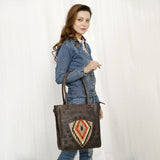 ADBG1523 Southwestern Wool Saddle Blanket & Leather Tote Bag - Handmade Western Purse by American Darling