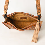 ADBG1235 Hand-Tooled Leather Crossbody Bag - Western Floral Design with Fringe