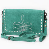 ADBG1717 Suede Leather Wallet Bag with White Western Stitch Embroidery