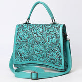 ADBG1517 Western Top Handle Hand-Tooled Leather Floral Messenger Bag