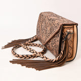 ADBG1581 Hand-Tooled Leather Envelope Clutch - Western Crossbody with Braided Strap & Fringe