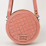 ADBG1461 Round Natural Hand-Tooled Leather Canteen Bag - Floral Whipstitch Western Style