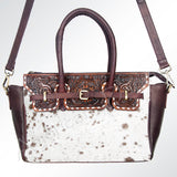 LC-ADBGI151A Tooled Leather & Spotted Cowhide Western Satchel – Burgundy Shoulder Bag