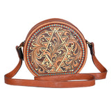 ADBGA538 American Darling Hand Tooled Genuine Leather Canteen Bag with Turquoise Studs Western Crossbody