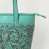 ADBGZ789 Hand-Tooled Leather Tote Bag - Western Floral Design
