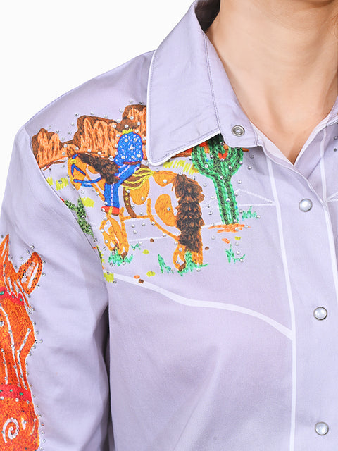 ADSH095 American Darling 100% Satin Cotton Crystal Western Rodeo Print Shirt