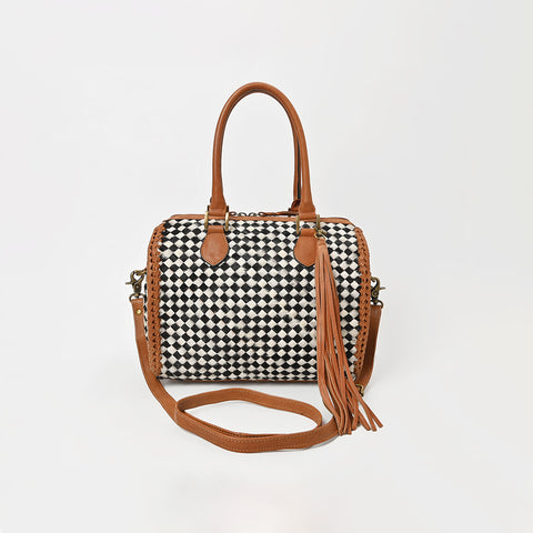 ADBGM930 American Darling Hair on Leather Woven Checkered Speedy Bag