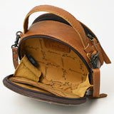 ADBG1458 Round Cowhide & Tooled Leather Bag - Western Crossbody with Turquoise Mosaic Inlay
