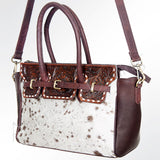 LC-ADBGI151A Tooled Leather & Spotted Cowhide Western Satchel – Burgundy Shoulder Bag