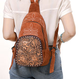 ADBG1573 Suede Sling Bag - Floral Tooled Leather Pocket