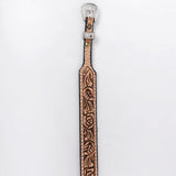 ADHTBR110 Floral Hand Tooled Natural Leather Western Hatband with Engraved Silver Buckle
