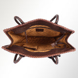 ADBGM348 Leather Tote Bag with Turquoise Concho & Fringe - Handmade Western Braided Strap Purse