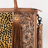 LC-ADBG230 Hand Tooled Leather Tote Bag with Hair-On Cowhide & Hand-Painted Floral Design