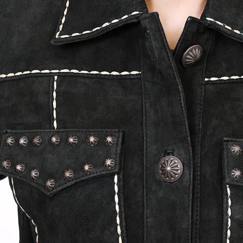 ADJKTLTR018 American Darling Genuine Leather Studded Western Button Down Jacket