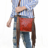 ADBG1565 Croc Embossed Leather Fringe Crossbody - Western Statement Purse