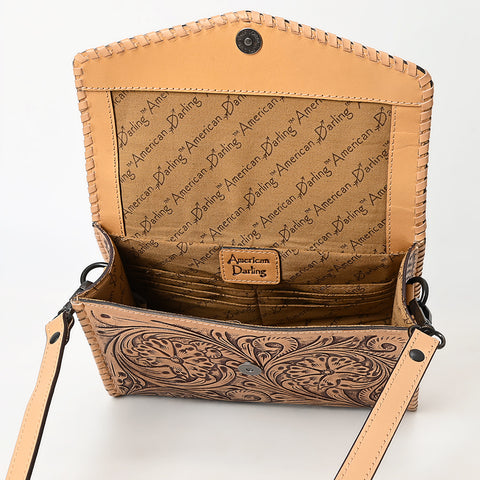 ADBGZ752 Natural Hand Tooled Leather Crossbody Bag - Western Floral Whipstitch Purse
