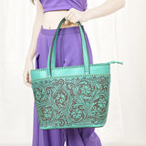 ADBGZ789 Hand-Tooled Leather Tote Bag - Western Floral Design