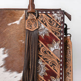 ADBG1718 Tooled Leather & Cowhide Western Tote Bag with Fringe and Floral Embroidery