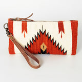 LC-ADBG344 Southwestern Wool Wristlet Clutch with Tribal Pattern and Leather Strap