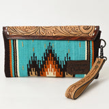 ADBG1477 Hand Tooled Leather & Saddle Blanket Wristlet - Western Clutch by American Darling