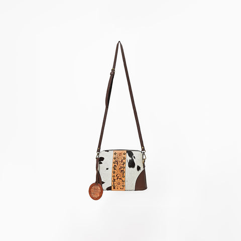 ADBG596 American Darling Hand Tooled Floral Carved & Hair-On Cowhide Western Cross body Bag