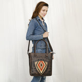 ADBG1523 Southwestern Wool Saddle Blanket & Leather Tote Bag - Handmade Western Purse by American Darling