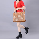 ADBG235 Hand Tooled Floral Leather Tote Bag with Adjustable Shoulder Strap