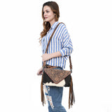 ADBG1582 Cowhide & Tooled Leather Envelope Clutch - Western Crossbody with Braided Strap & Fringe