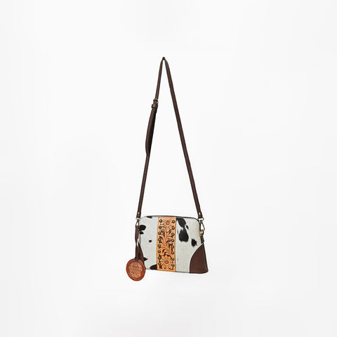 ADBG596 American Darling Hand Tooled Floral Carved & Hair-On Cowhide Western Cross body Bag