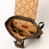 ADBG1640 Brown Suede Embroidered Backpack with Dual Front Pockets and Tassel Drawstring