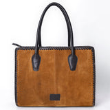 ADBGM484 Suede Western Tote - White Stitch Detail with Braided Trim & Black Leather Handles