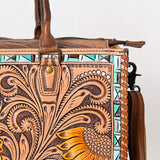ADBG235 Hand Tooled Floral Leather Tote Bag with Adjustable Shoulder Strap