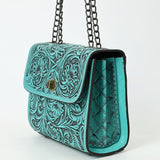 ADBG1630 Tooled Floral Leather Crossbody Bag with Antique Brass Turn Lock & Chain Strap